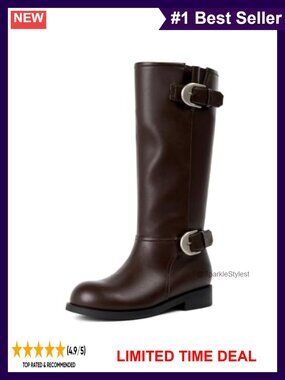 Faux Leather Knee High Boots Round Toe Low Block Heel Tall Combat Boots